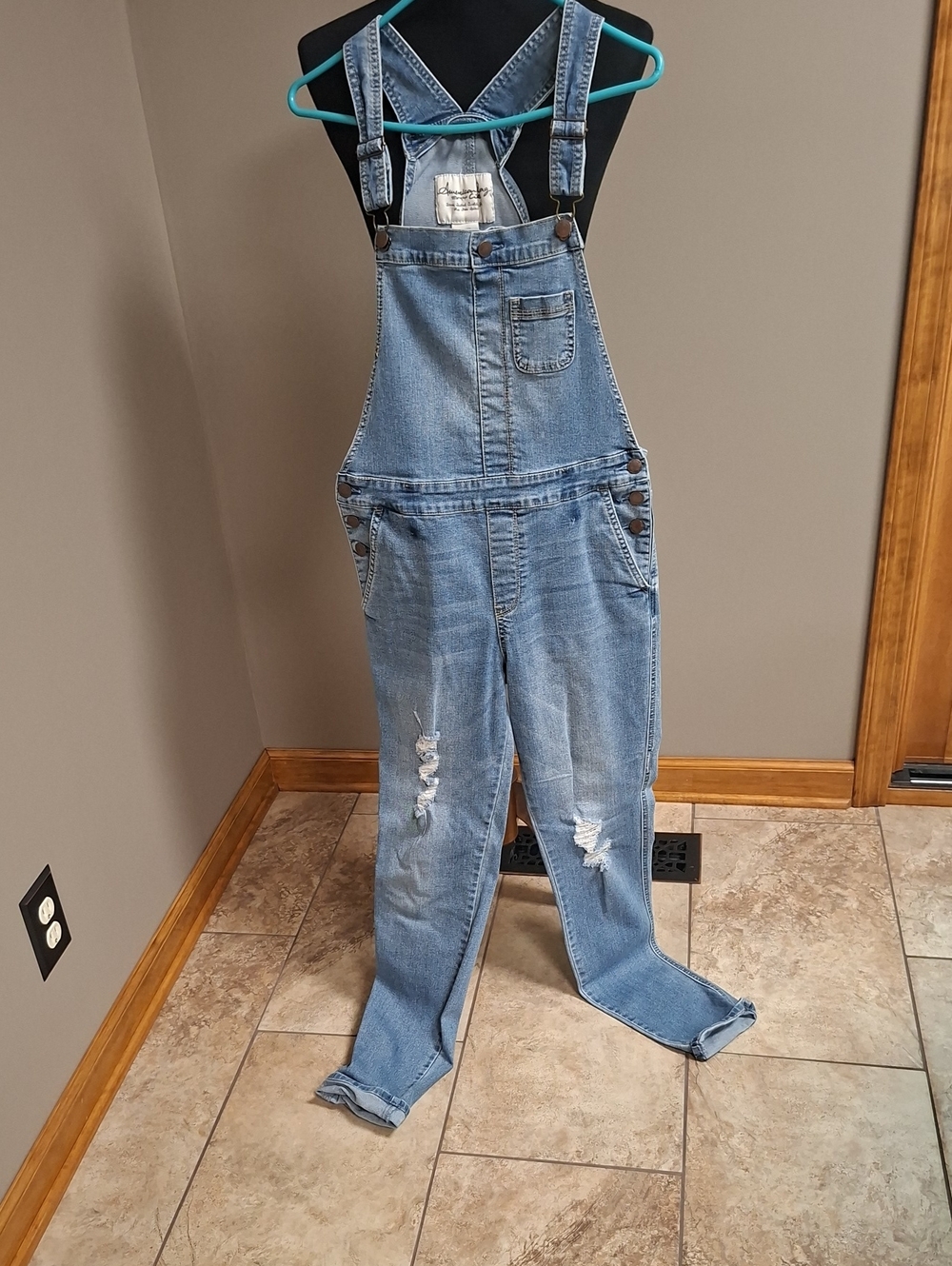 American Rag Light Blue Distressed Denim Overalls